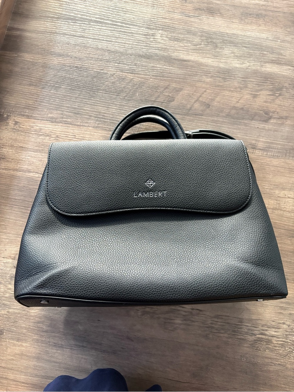 Black Pebbled Leather Top-Handle Tote model ELEN LAMBERT